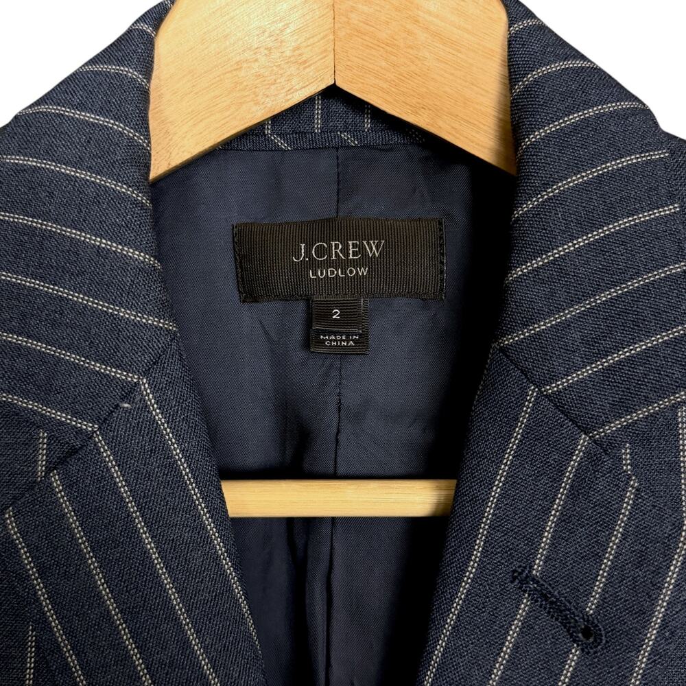 J.Crew Ludlow Blazer Womens 2 Blue Double Pinstripe Tollegno Italian Wool Jacket - Picture 4 of 9